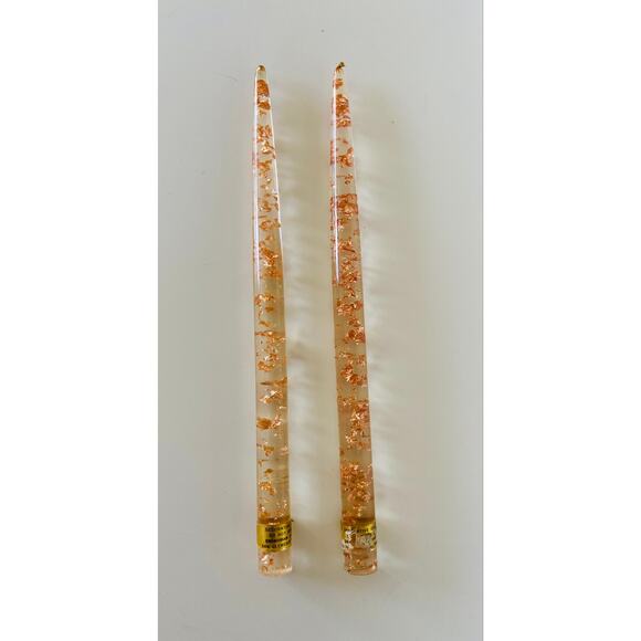 VINTAGE Gregorian Clear & Copper Flecks Lucite Taper Candles MCM Home Decor - Picture 1 of 5